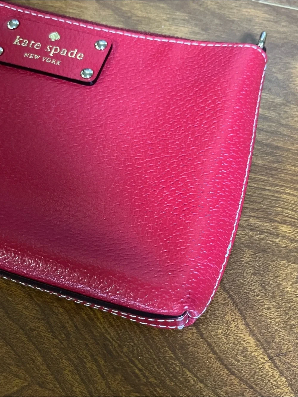 Kate Spade New York Red Pebbled Leather Wristlet Zip Pouch
